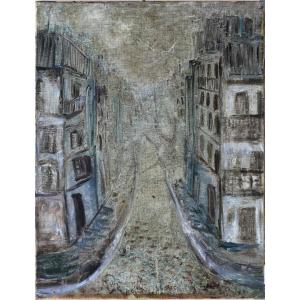 Erich Schmid "deserted Street" Oil On Canvas 46x38